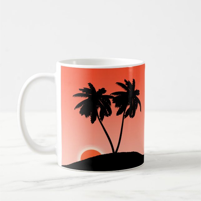 Handflatan Träd Silhouette Mot en Orange Solnedgån Kaffemugg (Vänster)