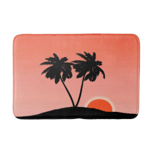 Handflatan Träd Silhouette mot Sunset Orange Badrumsmatta