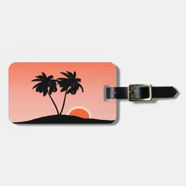 Handflatan Träd Silhouette mot Sunset Orange Bagagebricka (Horisontell Framsida)