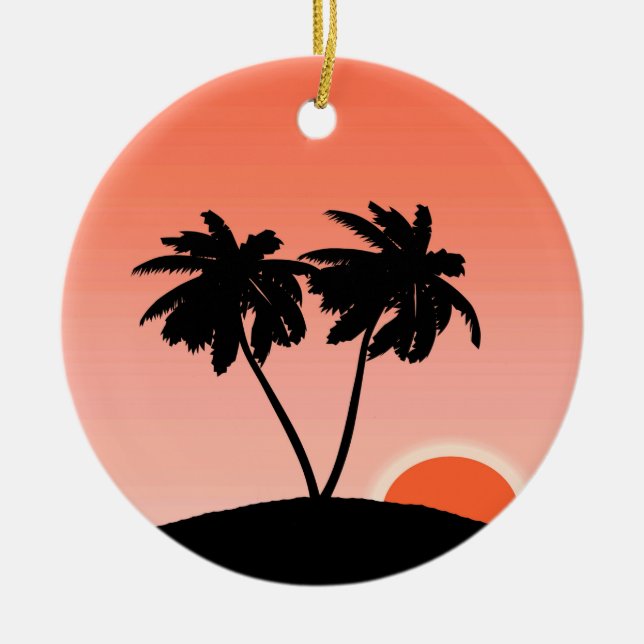 Handflatan Träd Silhouette mot Sunset Orange Ceram Julgransprydnad Keramik (Framsidan)