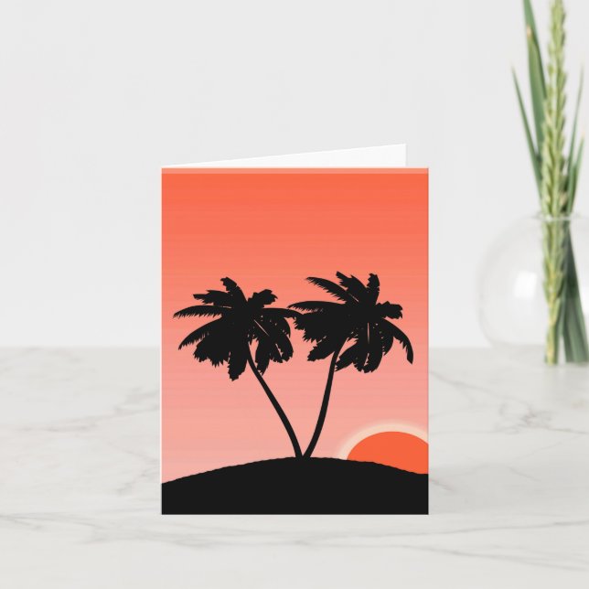 Handflatan Träd Silhouette mot Sunset Orange Kort (Framsida)
