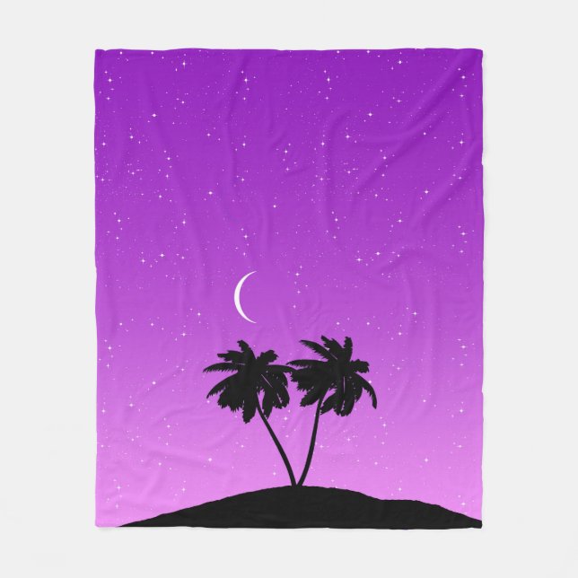 Handflatan Träd Silhouette mot Twilight Lila Fleecefilt (Framsidan)