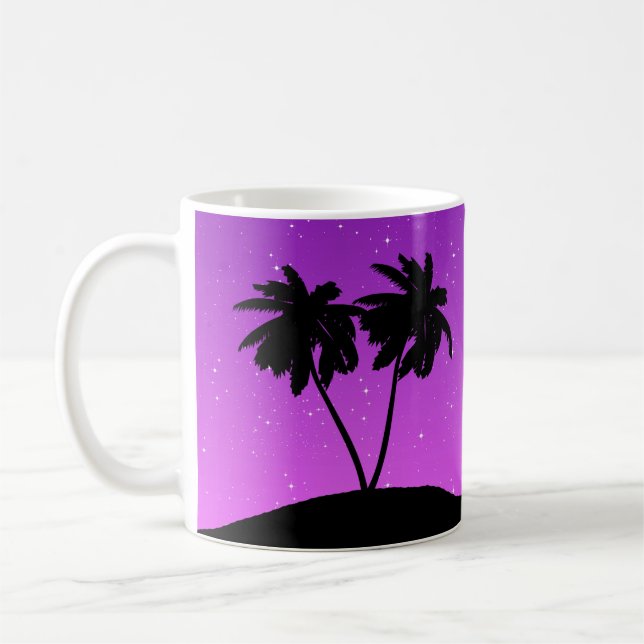 Handflatan Träd Silhouette mot Twilight Lila Kaffemugg (Vänster)