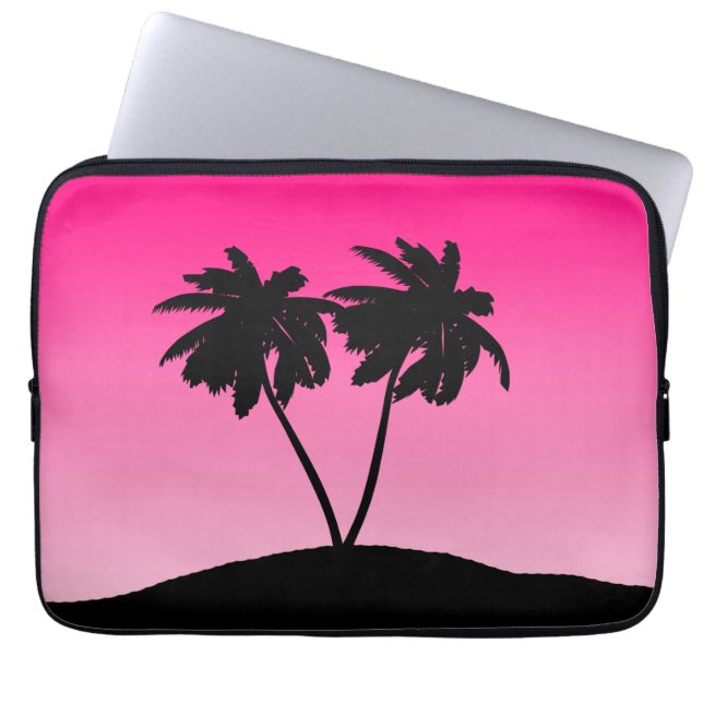 Handflatan Träd Silhouette på Dawn Rosa Laptop Fodral (Framsidan)