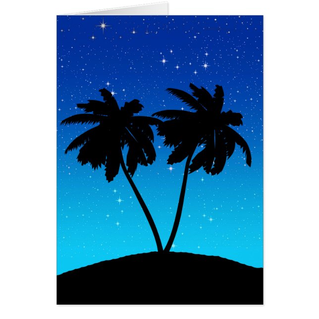 Handflatan Träd Silhouette på kvällen Blue med stj OBS Kort (Framsidan)