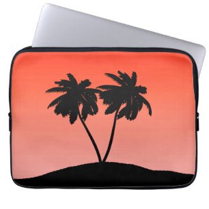 Handflatan Träd Silhouette på Sunset Orange Laptop Sleeve