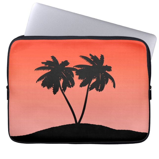Handflatan Träd Silhouette på Sunset Orange Laptop Sleeve (Framsidan)