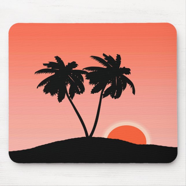 Handflatan Träd Silhouette på Sunset Orange Musmatta (Framsidan)