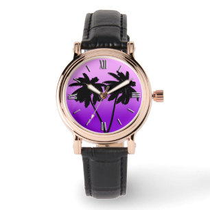 Handflatan Träd Silhouette på Twilight Lila Armbandsur