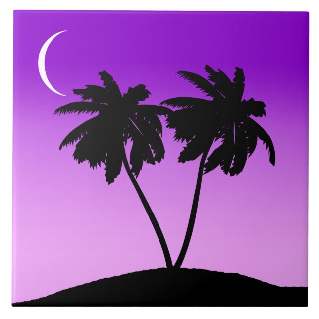 Handflatan Träd Silhouette på Twilight Lila Kakelplatta (Framsidan)