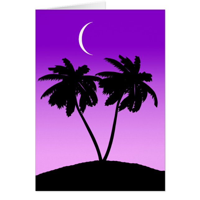 Handflatan Träd Silhouette på Twilight Lila OBS Kort (Framsidan)