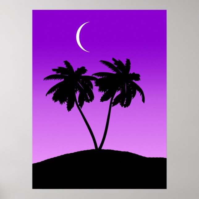 Handflatan Träd Silhouette på Twilight Lila Poster (Framsidan)