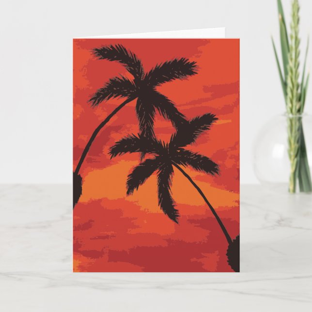 Handflatan Träd Silhouette Sunset Painting Kort (Framsida)