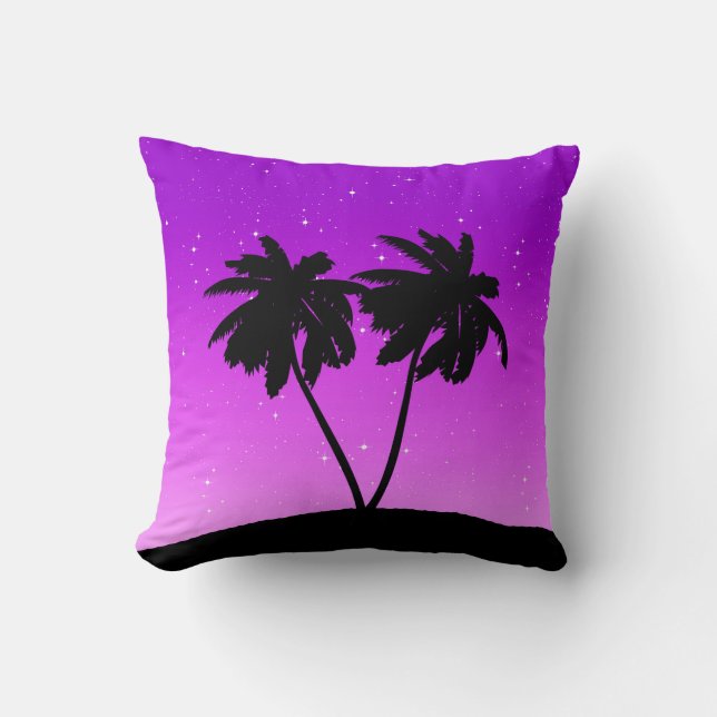 Handflatan Träd Silhouette, Twilight Lila med Star Kudde (Framsida)