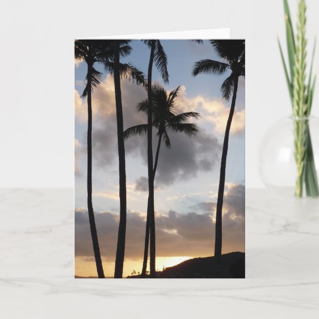 Handflatan Träd Silhouettes in Hawaii Kort (Framsida)