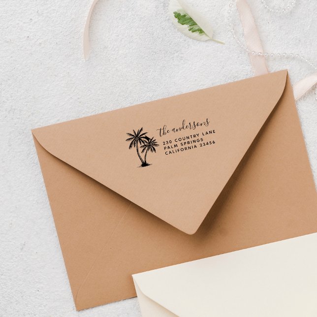 Handflatan Träd | Skriptfamilj Namn & Returadress Självfärgande Stämpel (Skapare uppladdad)