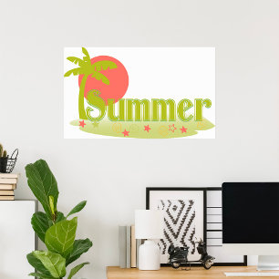 Handflatan Träd Sommaren med Sol och Beach Poster
