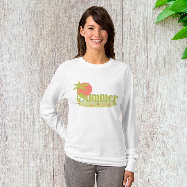 Handflatan Träd Sommaren med Sol och Beach T Shirt (Skapare uppladdad)