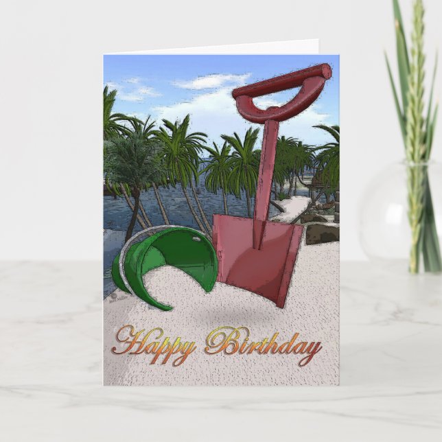 Handflatan träd strandstrandstrand, havs- och rödb kort (Framsida)