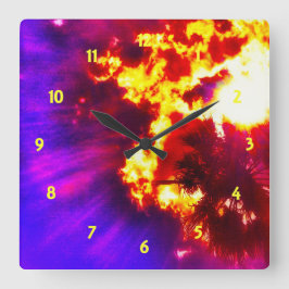 Handflatan Träd Sunburst Fyrkantig Klocka