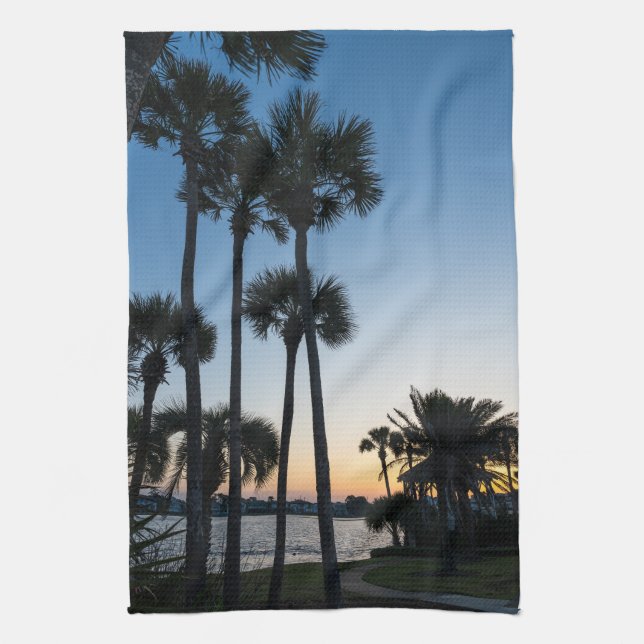 Handflatan Träd Sunrise Destin Florida Kitchen Tow Kökshandduk (Vertikal)