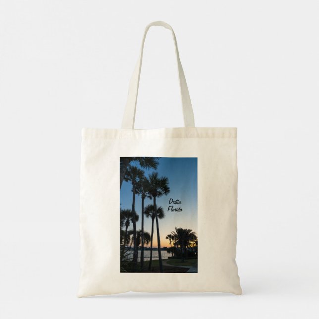 Handflatan Träd Sunrise Destin Florida Tote Bag Tygkasse (Baksida)