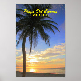 Handflatan Träd Sunrise Playa Del Carmen Mexico Po Poster
