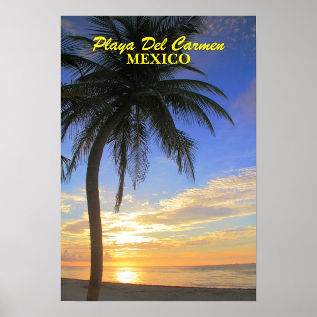 Handflatan Träd Sunrise Playa Del Carmen Mexico Po Poster (Framsidan)