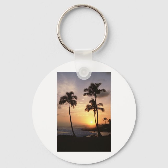 Handflatan Träd, Sunset, Beach, Hawaii Nyckelring (Framsida)
