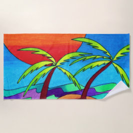 Handflatan Träd Sunset Beach Towel