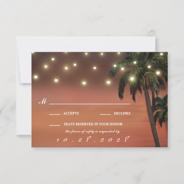 Handflatan Träd Sunset Beach Wedding OSA kort (Framsida)