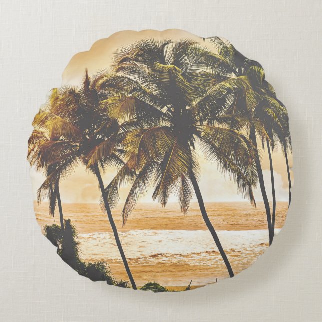Handflatan Träd Sunset: Goa Vintage Rund Kudde (Framsidan)