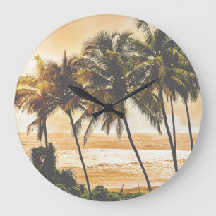 Handflatan Träd Sunset: Goa Vintage Stor Klocka