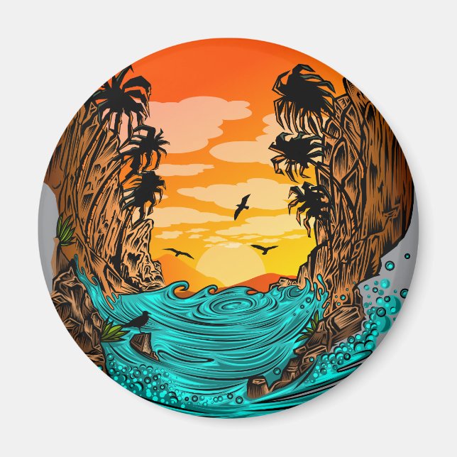 Handflatan Träd Sunset Magnet (Framsidan)