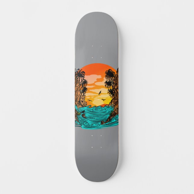 Handflatan Träd Sunset Mini Skateboard Bräda 18,5 Cm (Framsida)