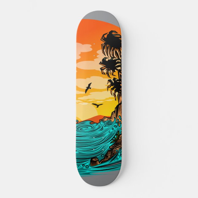 Handflatan Träd Sunset Mini Skateboard Bräda 18,5 Cm (Framsida)