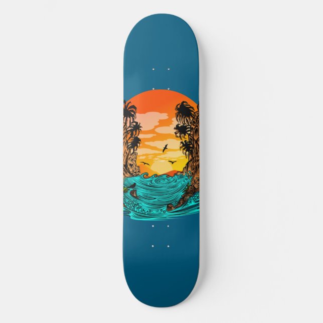 Handflatan Träd Sunset Mini Skateboard Bräda 18,5 Cm (Framsida)