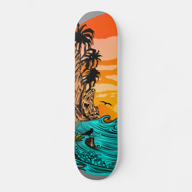 Handflatan Träd Sunset Mini Skateboard Bräda 18,5 Cm (Framsida)