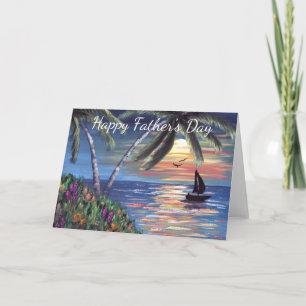 Handflatan Träd Sunset Ocean Painting Fars dag Kort