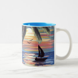 Handflatan Träd Sunset Ocean Painting Två-Tonad Mugg