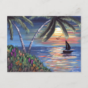 Handflatan Träd Sunset Ocean Painting Vykort