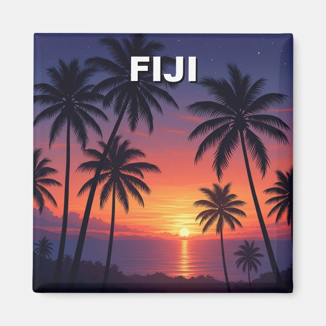 Handflatan Träd Sunset på Fiji Magnet (Framsidan)