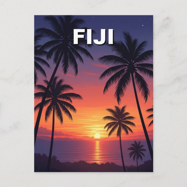 Handflatan Träd Sunset på Fiji Vykort (Framsida)