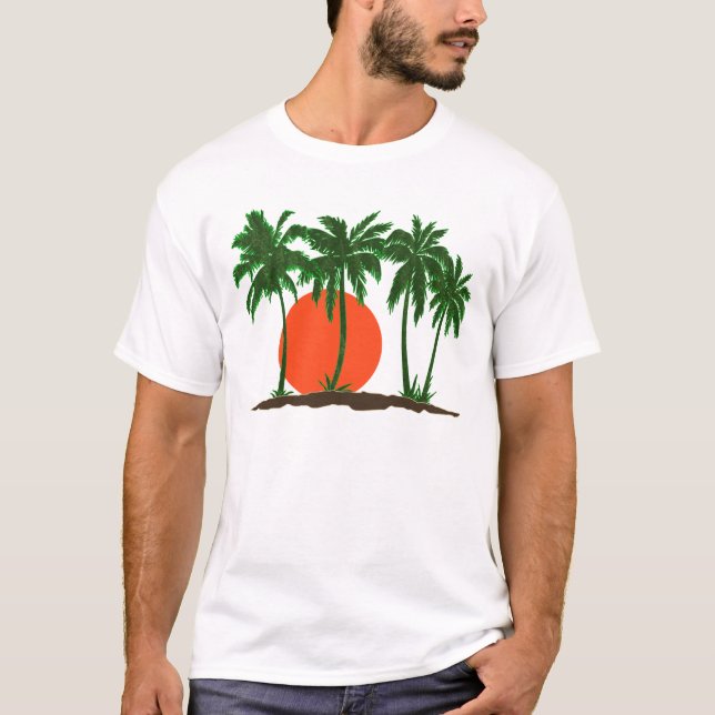 Handflatan Träd Sunset Sol Surfa Beach T Shirt (Framsida)