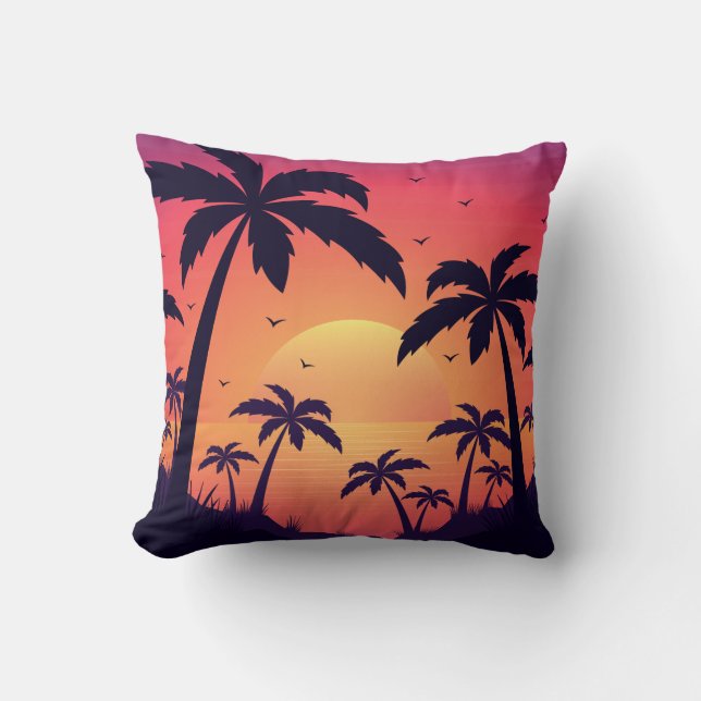 Handflatan Träd Sunset Sunset Ceramic Ornament Kudde (Framsida)