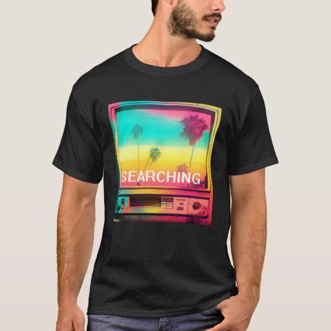 Handflatan Träd Sunset Vaporwave 80-tal 90-tal Gli T Shirt (Framsida)