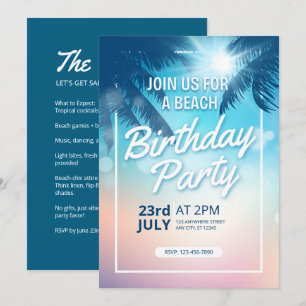 Handflatan Träd Sunset Vuxen Beach Birthday Inbjudningar