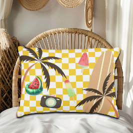 Handflatan Träd Surfboard Checkboard, sommarkontro Prydnadskudde