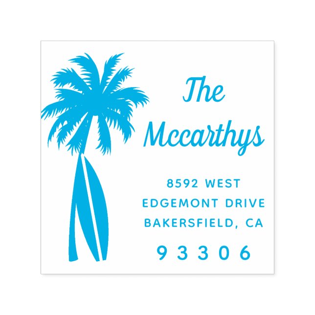 Handflatan Träd Surfboard Family Namn Returadress Självfärgande Stämpel (Design)