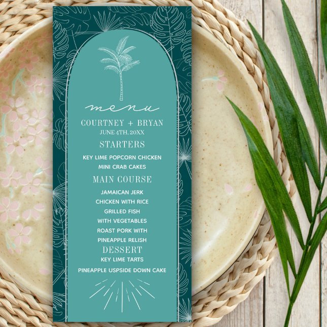 Handflatan Träd Teal Beach Wedding Meny (Skapare uppladdad)
